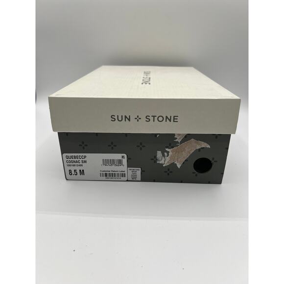 SUN STONE QUEBECC ANKLE-STRAP FLAT SANDAL COGNAC WOMENS SIZE 8.5M - Picture 8 of 9